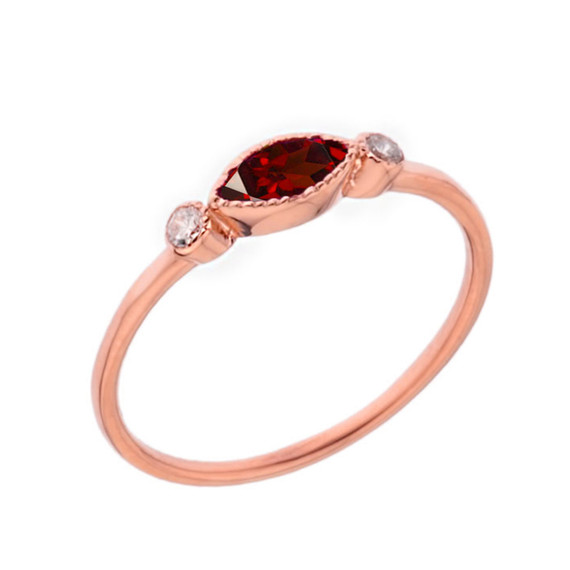 Dainty Genuine Garnet and White Topaz Ring in Rose Gold