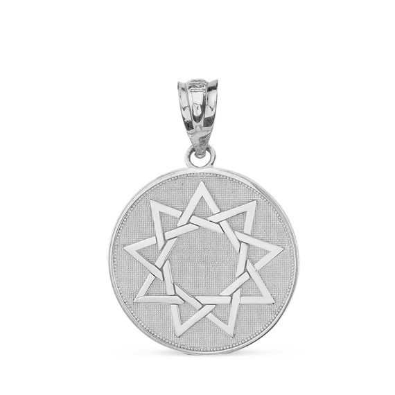 White Gold Nine Point Bahai­ Star Faith Medallion Pendant
