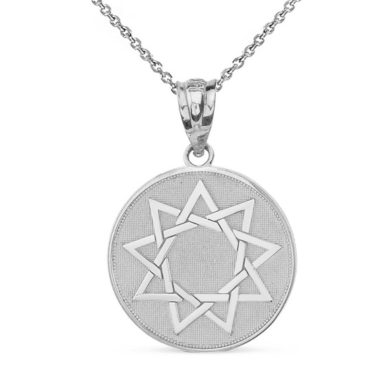 .925 Sterling Silver Bahá'í Faith 9 Point Star Beaded Medallion Pendant Necklace