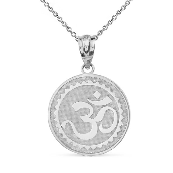 Sterling Silver Hindu Spiritual Symbol Om Yoga Disc Pendant Necklace