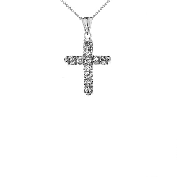 Mini Elegant Diamond Cross Pendant Necklace In White Gold