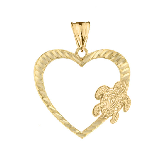 Gold Honu Hawaiian Turtle  Heart Pendant Necklace(Available In Yellow/Rose/White Gold)
