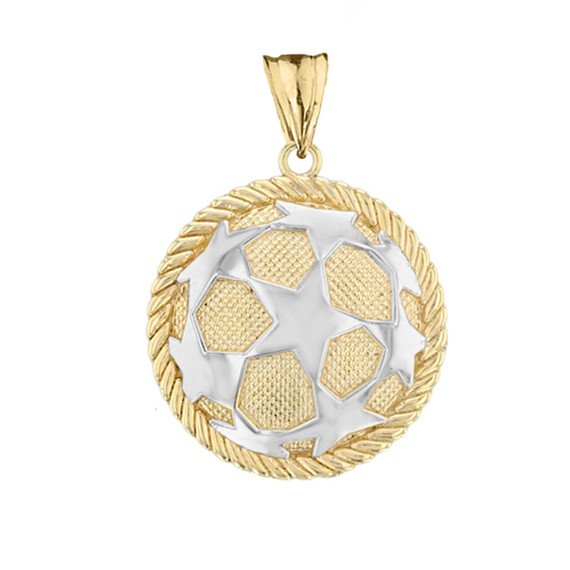 Two-Tone Yellow Gold All Star Soccer Ball Fútbol Sports Rope Pendant Necklace