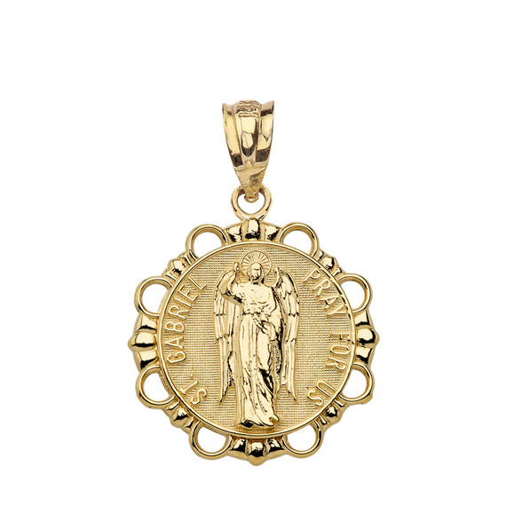 Round Saint Gabriel Pendant Necklace in Gold (Yellow/Rose/White)