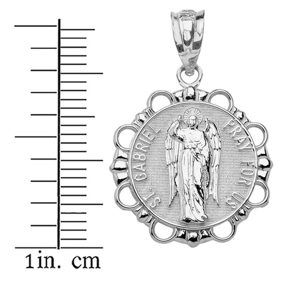 Sterling Silver Round Saint Gabriel Pendant Necklace