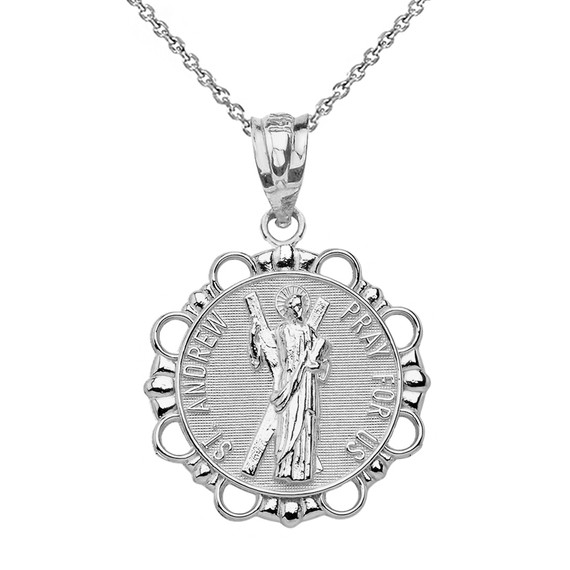 Sterling Silver Round Saint Andrew Pendant Necklace