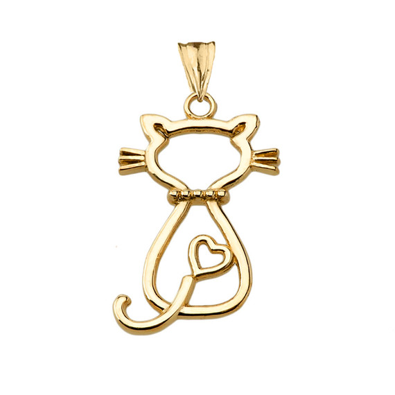 Openwork Backwards Cat Pendant Necklace in Yellow Gold