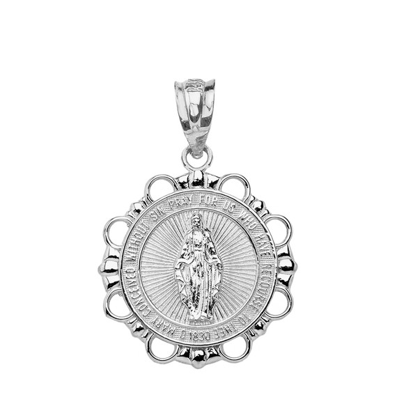 Sterling Silver Round Saint Mary Pendant Necklace