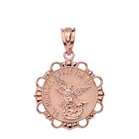 Round Saint Michael Pendant Necklace in Gold (Yellow/Rose/White)