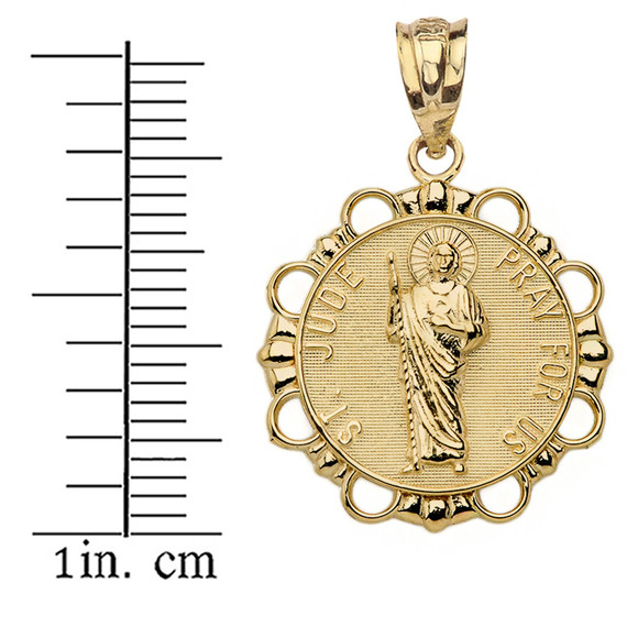 Round Saint Jude Pendant Necklace in Gold (Yellow/Rose/White)