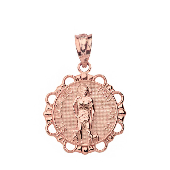 Round Saint Lazarus Pendant Necklace in Gold (Yellow/Rose/White)