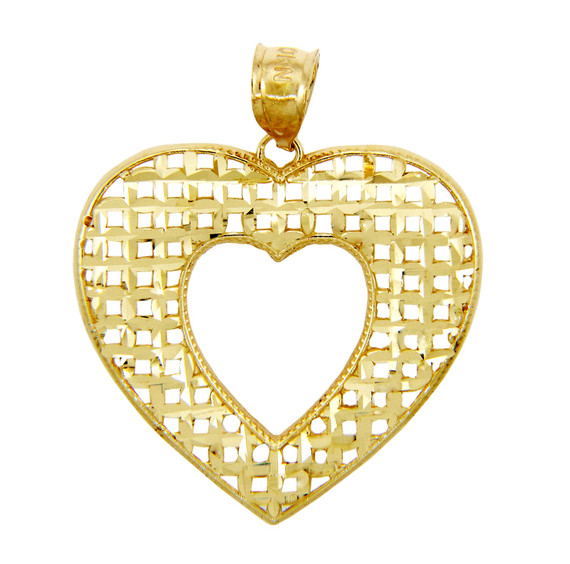 Gold Pendants - Gold Basketweave Heart Pendant