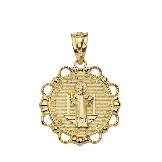 Round Saint Benito Pendant Necklace in Gold (Yellow/Rose/White)