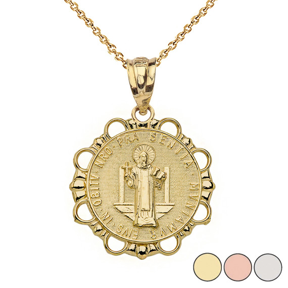 Round Saint Benito Pendant Necklace in Gold (Yellow/Rose/White)