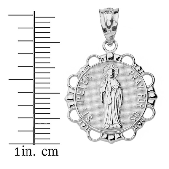 Sterling Silver Round Saint Peter Pendant Necklace