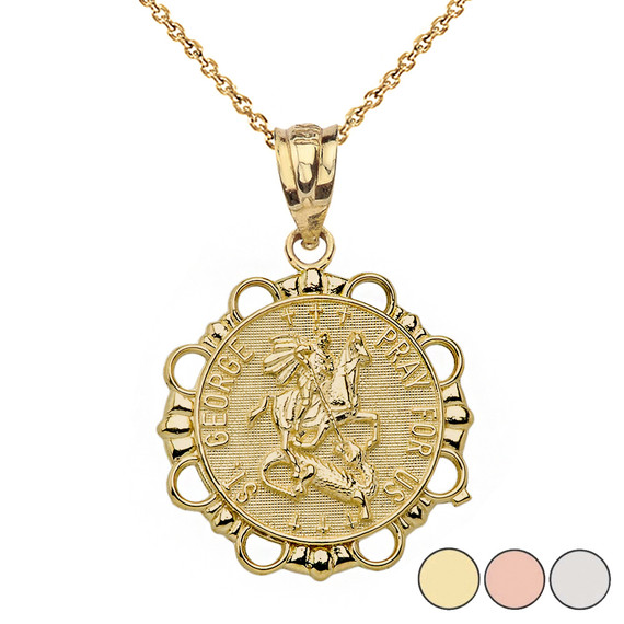Round Saint George Pendant Necklace in Gold (Yellow/Rose/White)