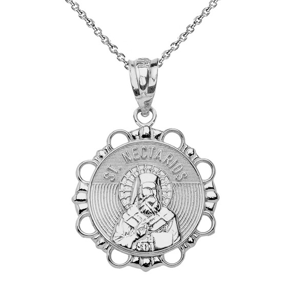 Round Saint Nectarios Pendant Necklace in Gold (Yellow/Rose/White)