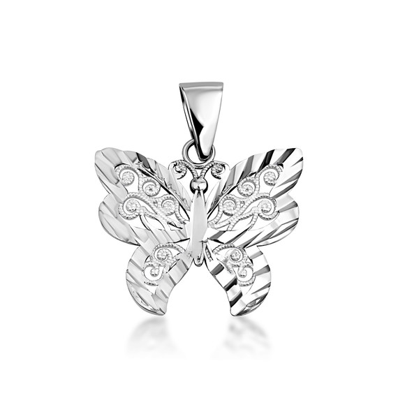 Solid Gold  Butterfly Pendant Necklace in Two-Tone (Available in Yellow/Rose/White)