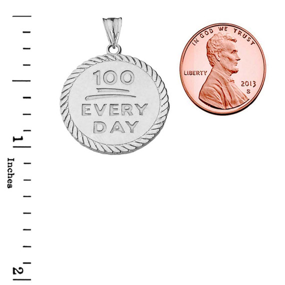 "100 Every Day" Rope Disc Pendant Necklace in White Gold