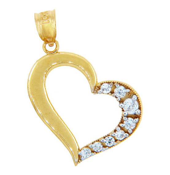 Gold Pendants - Gold Side to Side Heart Pendant