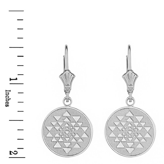 Sterling Silver Yantra Tantric Indian Yoga Disc Circle Earring Set