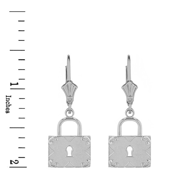 Sterling Silver Swirl Rectangle Keyhole Padlock Earring Set