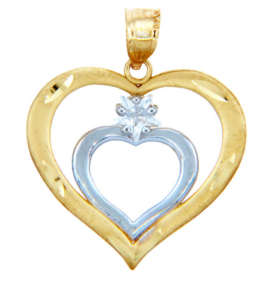 Gold Pendants - Two Tone Gold Double Hearts Pendant