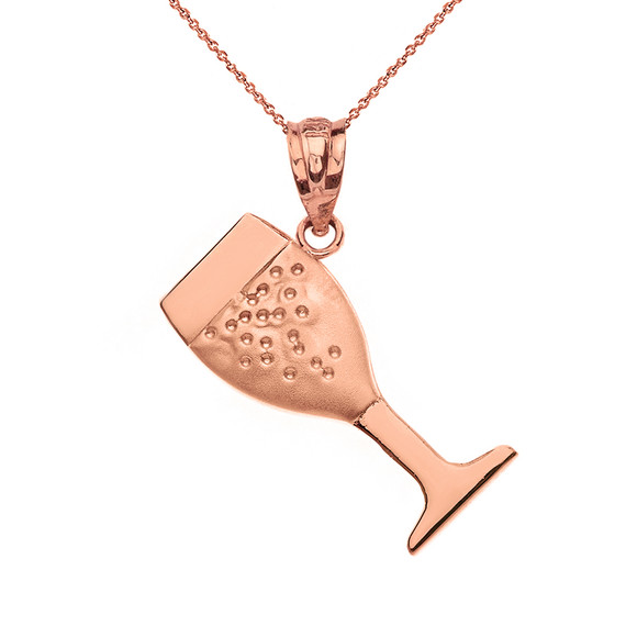 Solid Rose Gold Champagne Glass Pendant Necklace
