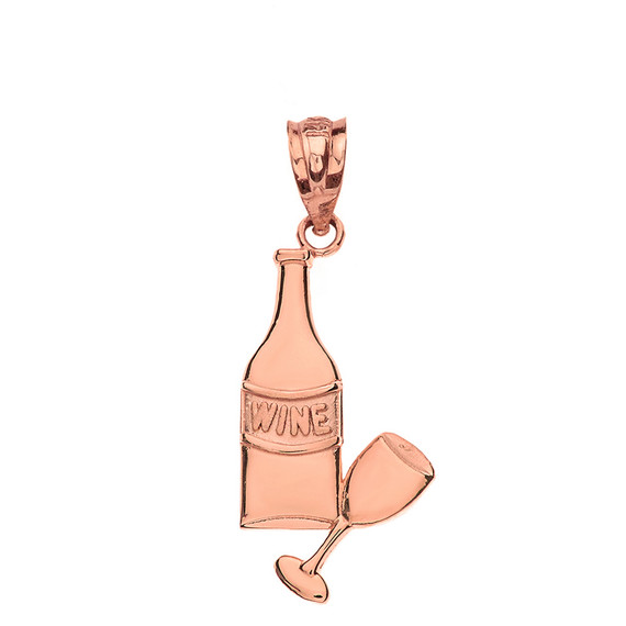 Wine Bottle and Glass Pendant Necklace in Gold (Yellow/Rose/White)