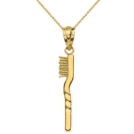 Solid Yellow Gold Toothbrush Pendant Necklace
