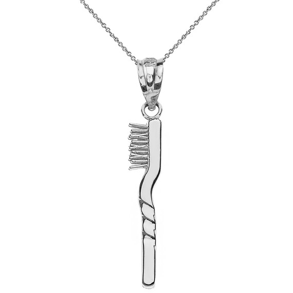 Solid White Gold Toothbrush Pendant Necklace