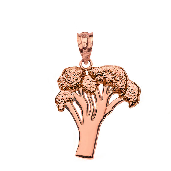 Solid Rose Gold Broccoli Vegetable Pendant Necklace
