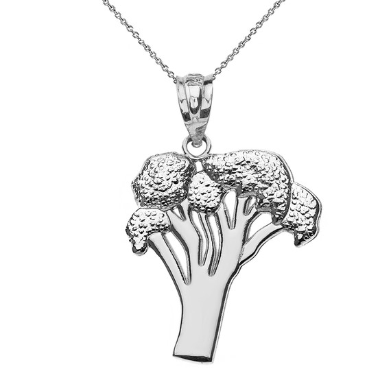 Sterling Silver Broccoli Vegetable Pendant Necklace