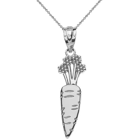 Solid White Gold Carrot Vegetable Pendant Necklace