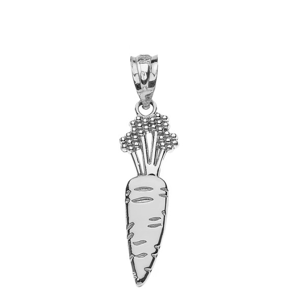 Solid White Gold Carrot Vegetable Pendant Necklace