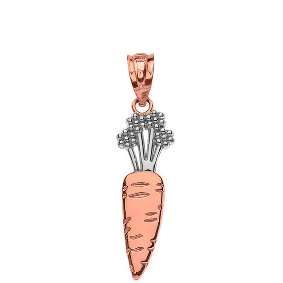 Solid Two Tone Rose Gold Carrot Vegetable Pendant Necklace