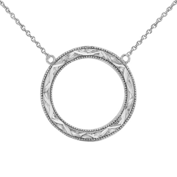 Chic Sparkle Cut Circle of Life Necklace in 14K White Gold