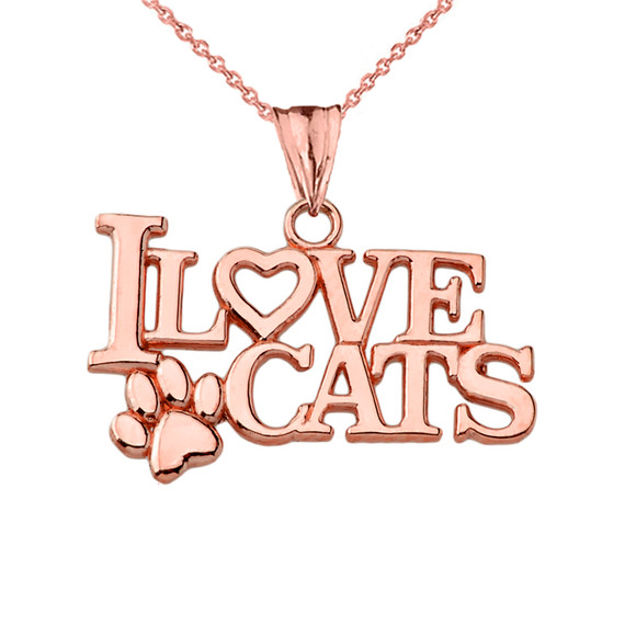 "I Love Cats" Pendant Necklace in Rose Gold