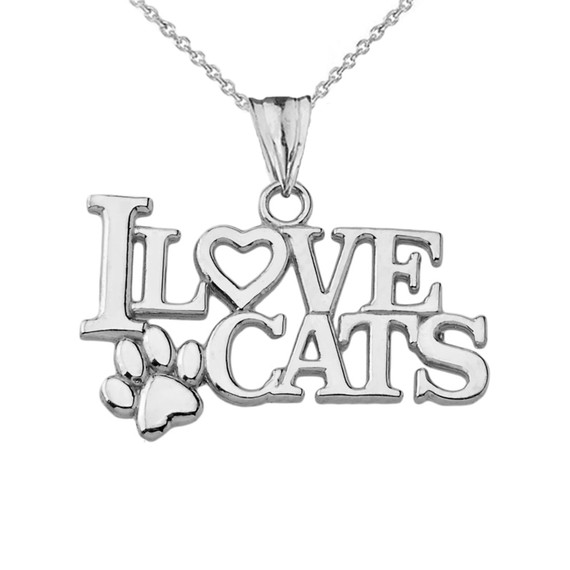 "I Love Cats" Pendant Necklace in White Gold