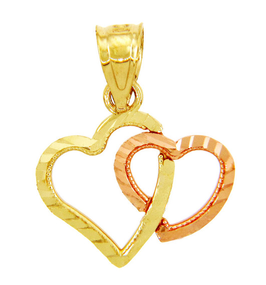 Gold Pendants - Gold Two Heart Hug Pendant in Two Tone