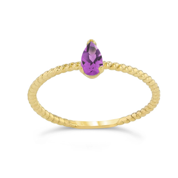 Dainty Genuine Stone Pear Shape Rope Ring in Gold