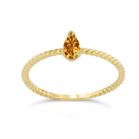 Dainty Genuine Stone Pear Shape Rope Ring in Gold (Available in Yellow/Rose/White Gold)