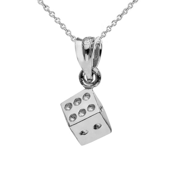 3D Playing Die Pendant Necklace in Sterling Silver