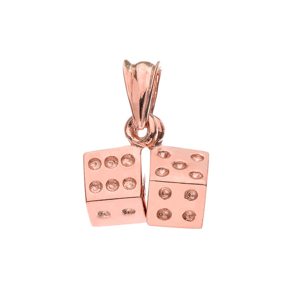 3D Playing Dice Pendant Necklace in Rose Gold