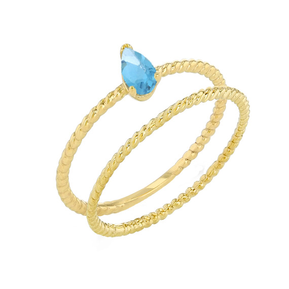 Gold Modern Dainty Genuine Stone Pear Shape Rope Ring Stacking Set (Available in Yellow/Rose/White Gold)