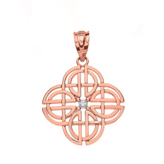 Single Diamond Celtic Knot Geometric Circular Pendant Necklace in Solid Gold (Yellow/Rose/White)