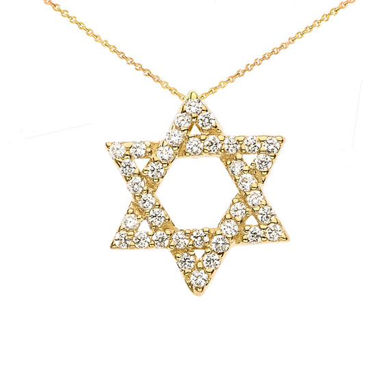 Diamond Jewish Star of David with Hidden Bail Pendant Necklace in Yellow Gold