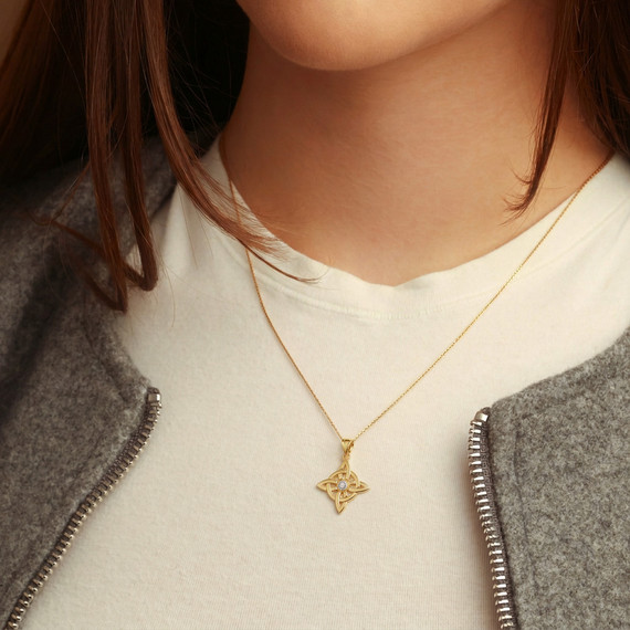 Solid Gold Diamond Wiccan Witches' Pagan Magic Knot Pendant Necklace (Available in Yellow/Rose/White Gold)