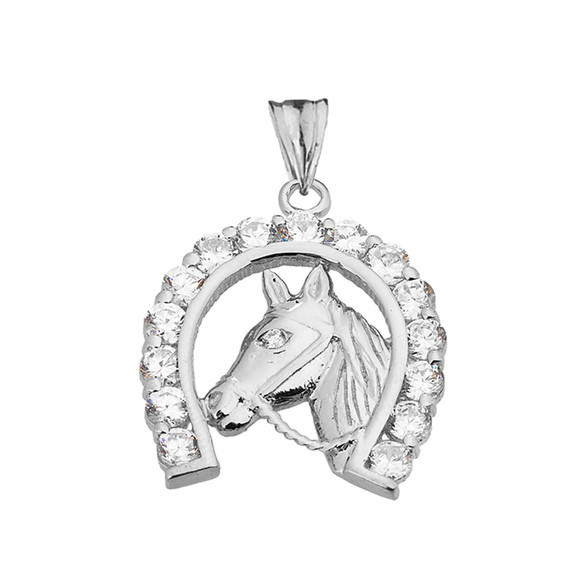 Lucky Horseshoe Statement Pendant Necklace in White Gold