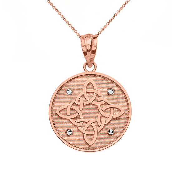 Solid Rose Gold Diamond Cut Celtic Trinity Knot Circle Pendant Necklace